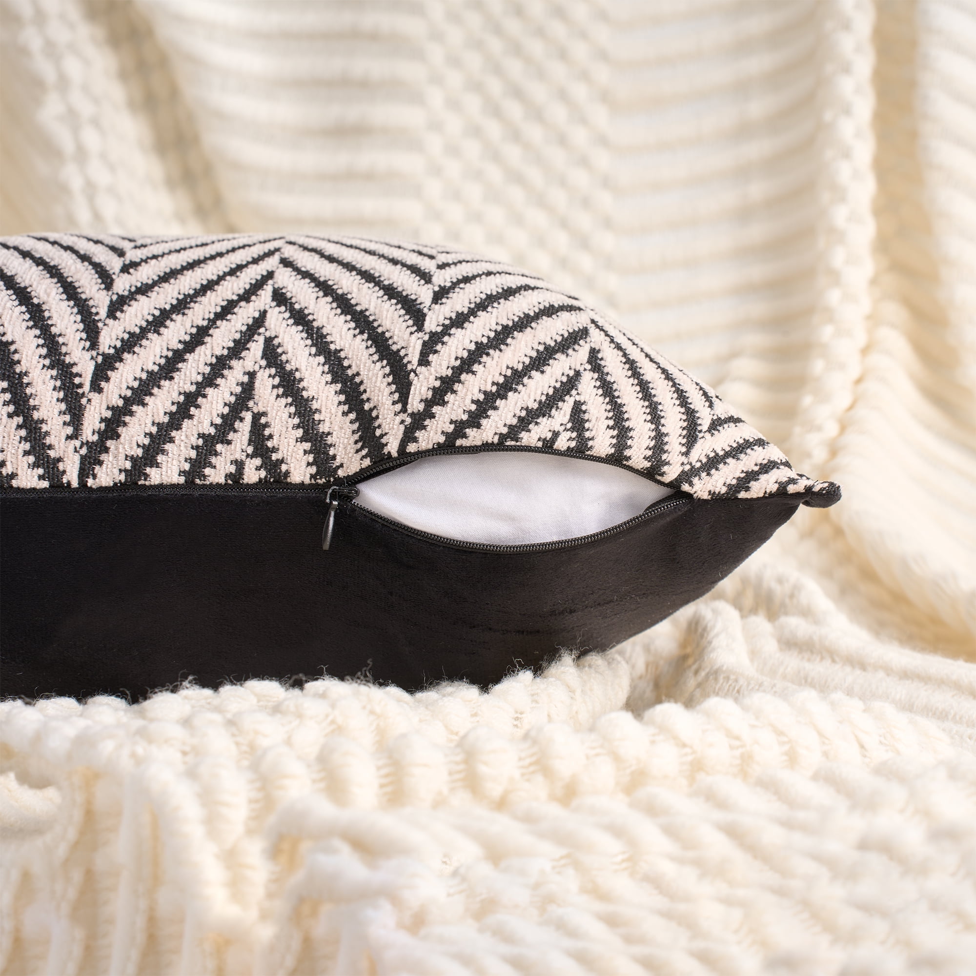 Unique Bargains Pack of 2 Chenille Soft Striped Modern Throw Pillow Covers Khaki Black