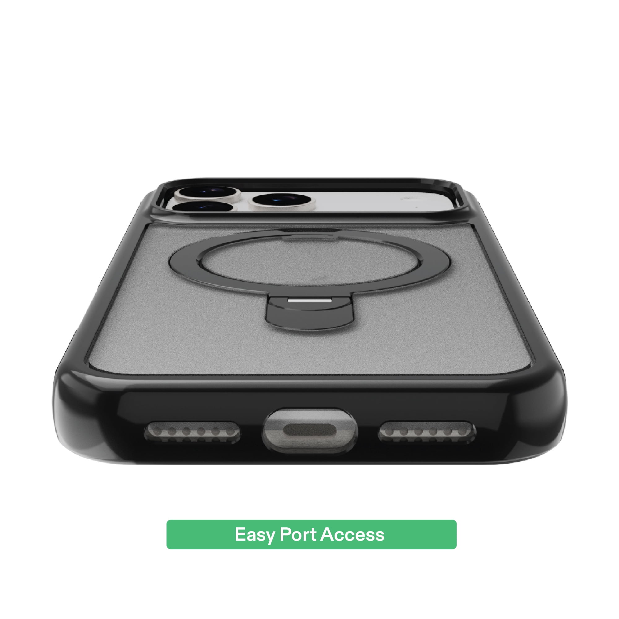 onn MagSafe Compatible Phone Case with Kickstand for iPhone 17 Pro - Black/Frosted Clear