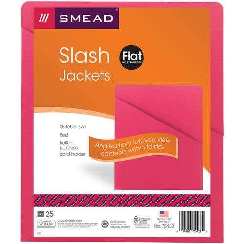 Pack of 25 Smead Organized UpÂ® Slash Jackets, Letter Size, Red (75433)