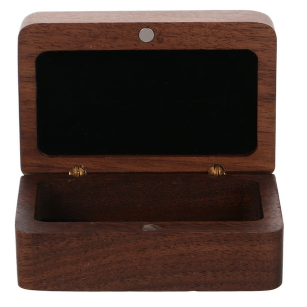 Caja de madera para anillos de boda, soporte para anillos de compromiso, caja de almacenamiento para compromisos, propuestas y almacenamiento de joyas, marrón y negro