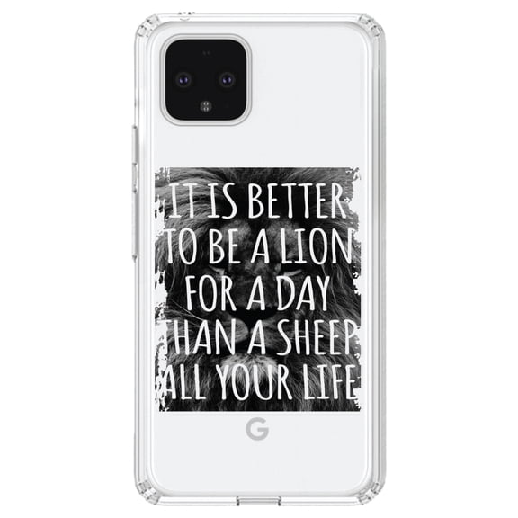 DistinctInk Clear Shockproof Hybrid Case for Google Pixel 4 (6.1" Screen) - TPU Bumper Acrylic Back Tempered Glass Screen Protector - Better to Be A Lion For a Day Than A Sheep
