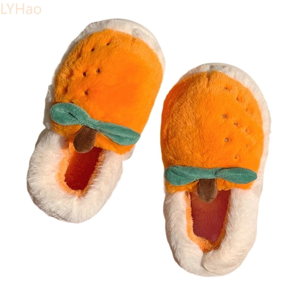 LYHaoo Girls Slippers Winter Shoes Soft Sole Non Indoor Cute Orange Design Warm Cozy Slippers For Teen Girls Home Comfort For Ages 10.5 13 Years Sizes 2.5 Big Kid 10.5-11 Years