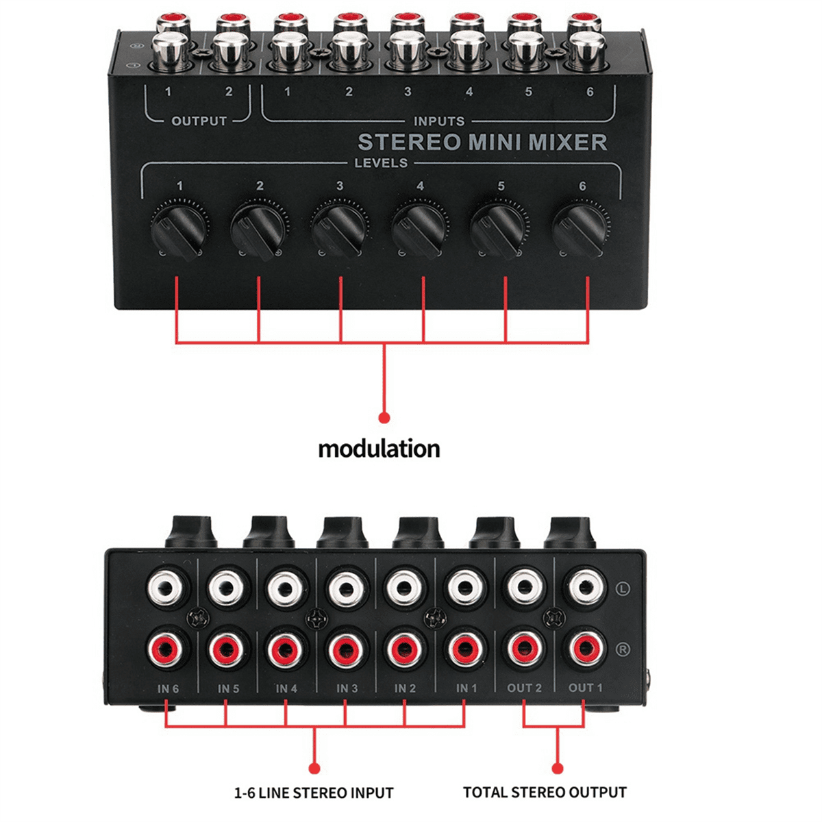 2X CX600 Mini Stereo 6 Channel Passive Mixer Portable Audio Mixer 6 in 2 Out Stereo Distributor Volume Control