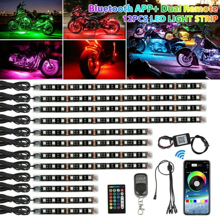 

Hayafir 12PCS RGB Bluetooth Motorcycle LED Light Accent Glow Neon Strip APP Control Kit