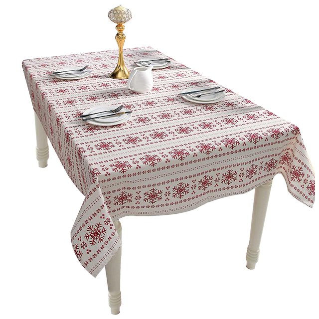 Adornos de decoración navideña, mantel con estampado de copos de nieve rojos, decoración para mesa de comedor, accesorios de diseño de escena del hogar