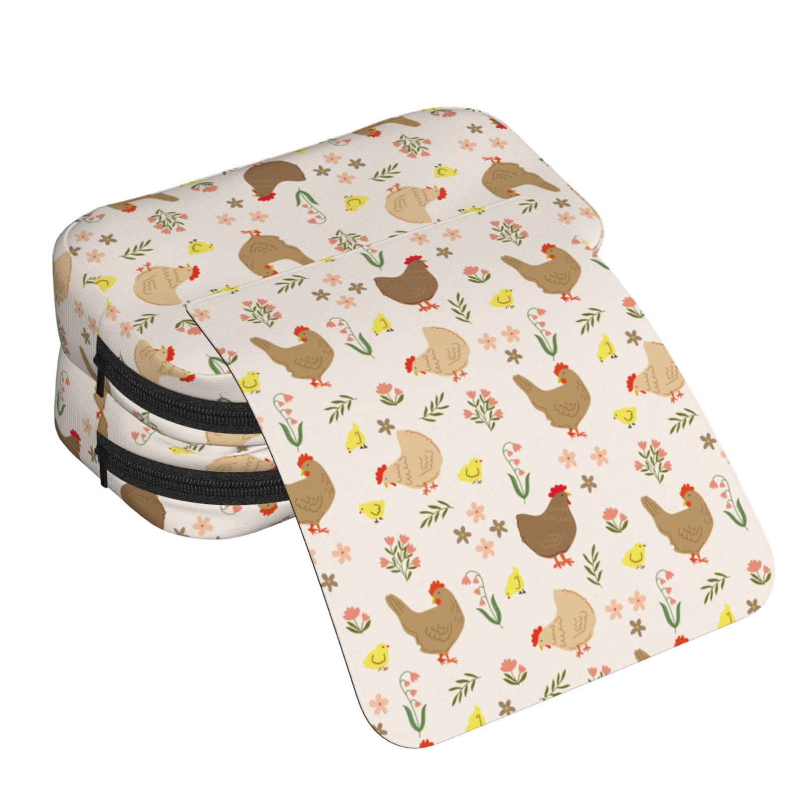 Rateoe Chicken Family Pattern Double Clamshell Pen Case, Storage Organizer with Two Zipper Compartments– Holds Up to 50 Pencils & Pens