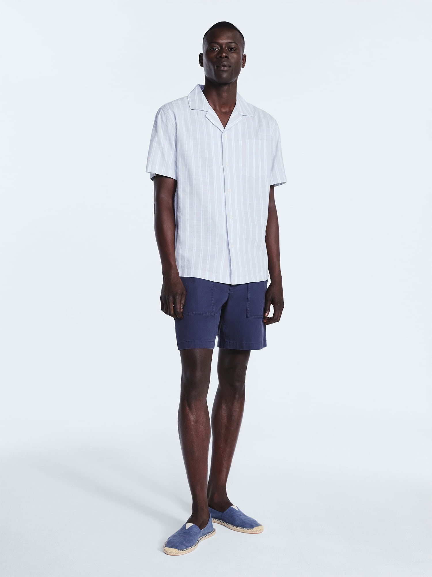 Free Assembly Men's Striped Cotton Camp Shirt with Short Sleeves, Sizes S-3XL