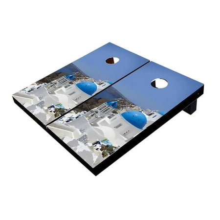 Skip's Garage Greek Island Themed Solid Wood Cornhole Board Set