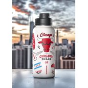 Hydrapeak x NBA Officially Licensed Chicago Bulls 32oz Active Water Bottle Chug Lid Stainless Steel Reusable Double Wall Celebrating The City Of Chicago