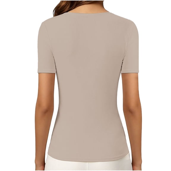 Gbsyewxs Womens Tops V Neck Short Sleeve Solid Color Slim Casual Summer T Shirts For Women Beige