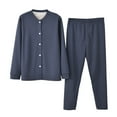 thumbnail image 3 of 2 Pack Thermal Pajama Sets for Men 2 Piece Fleece Lined Long Sleeve Button-Down Jackets and Pants Casual Solid Color Loungewear Homewear Pajamas Outfits Set, 3 of 8