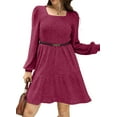 thumbnail image 4 of Fantaslook Fall Dresses for Women Square Neck Long Sleeve Dresses Casual Babydoll Sweater Dress, 4 of 9