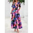 thumbnail image 5 of PRETTYGARDEN Women's Summer Maxi Dress Resort Wear Boho Floral V Neck Puff Short Sleeve Ruffle Flowy Beach Long Dresses, 5 of 7