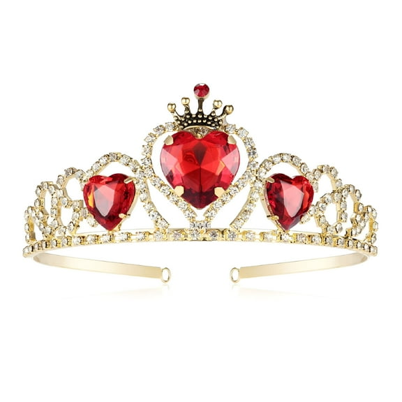 DESIGNICE Red Heart Crown Halloween Costume Headdress Queen of Hearts Gold Tiara for Kids Girls Women