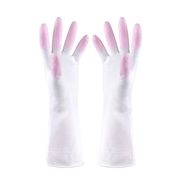 par de guantes de goma para limpieza doméstica, reutilizables, impermeables, para cocina, lavavajillas, ropa, guantes de látex, talla M (rosa)