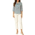 thumbnail image 2 of INSPIRE CHIC Blouse pour Femme à Imprimé, Poignets Élastiques, Col Noué, L Bleu Lac, 2 of 8