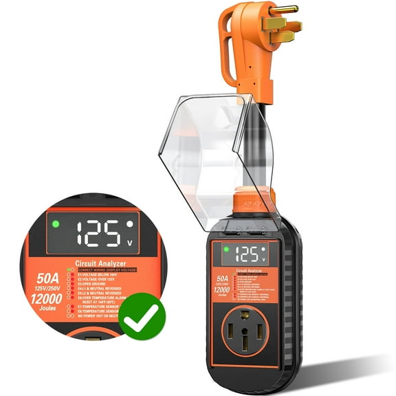 RV Surge Protector 50 Amp Waterproof, Upgraded LED Display, Safety Certification