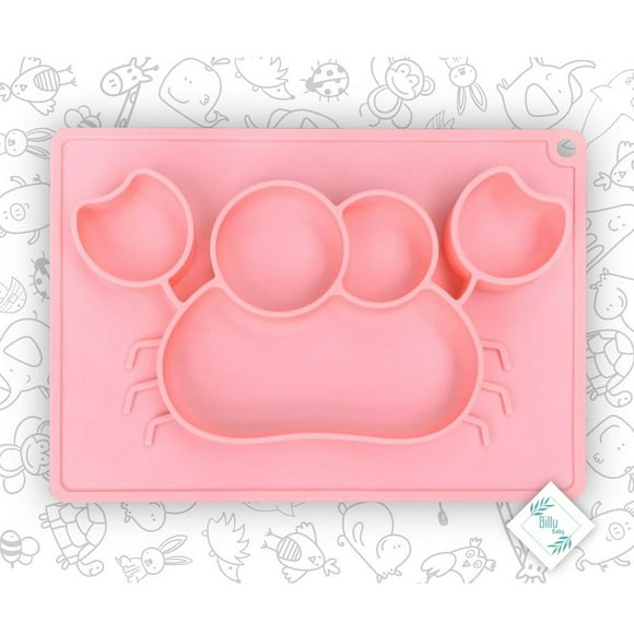 Plato Silicón Cangrejo P/ Niños Bebés Rosa Antiderrapante Billu Billu PS-CANROSA