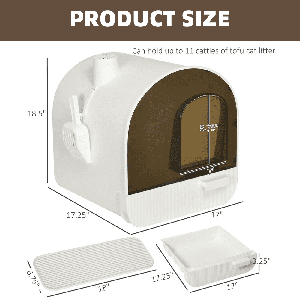 LUMAMIN Cat Litter Box, House Shaped Enclosed Cat Litter Boxs with Lid, Scoop, Removable Tray, Filter and Entrance Mat for Small Cats, Kittens, 17"  x 17.25" x 18.5" inches, White