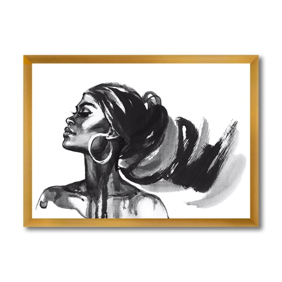 Designart 'Black and White Portrait of African American Woman IV' Modern Framed Art Print