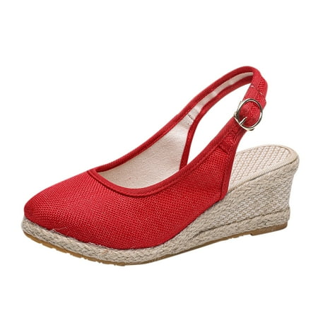 

Fashion Women Buckle Strap Summer Weave Comfortable Wedges Shoes Beach Round Toe Breathable Sandals Flat Sandals for Women Winter Buckle Sandals for Women Womens Summer Sandals Casual Womens
