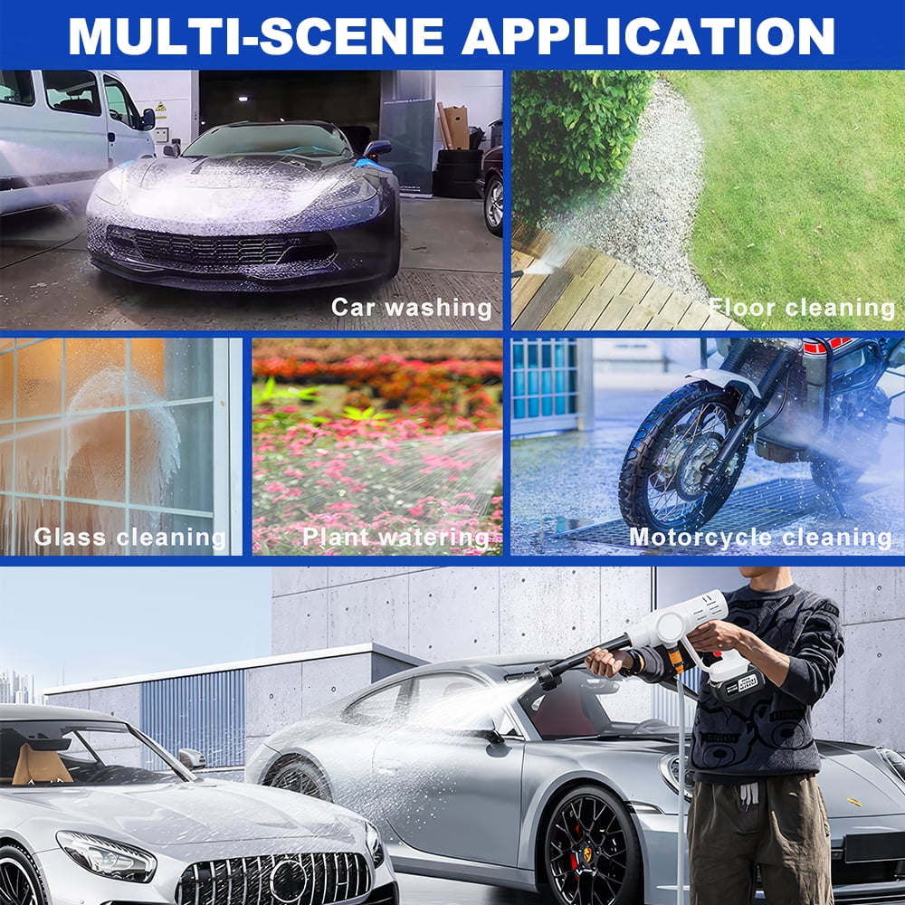 PEPWELL 990PSI Cordless Pressure Washer Gun, 6-in-1 Nozzle, Foam Pot, 775 Motor, Portable for Car, Home, Garden & Outdoor Cleaning, Include 2 x 21V 6.0Ah Batteries