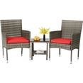 thumbnail image 6 of LiteHaven 3 Piece Outdoor Furniture Set Patio Gray Wicker Chairs Furniture Bistro Conversation Set 2 Rattan Chairs with Red Cushions and Glass Coffee Table for Porch Lawn Garden Balcony Backyard Blue, 6 of 12