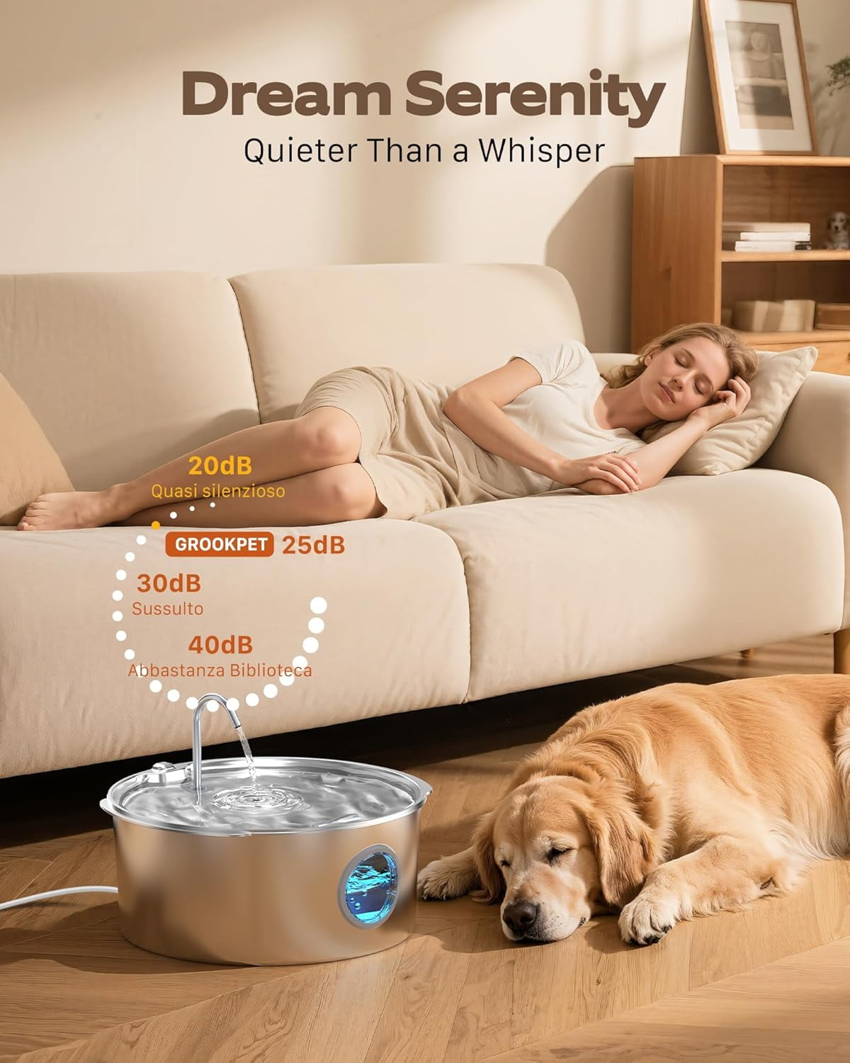 Large Stainless Steel Dog Water Fountain - 3.2 Gallon/12L Super Quiet Pet Fountain with Water Level Indicator for Multi-Pet Homes