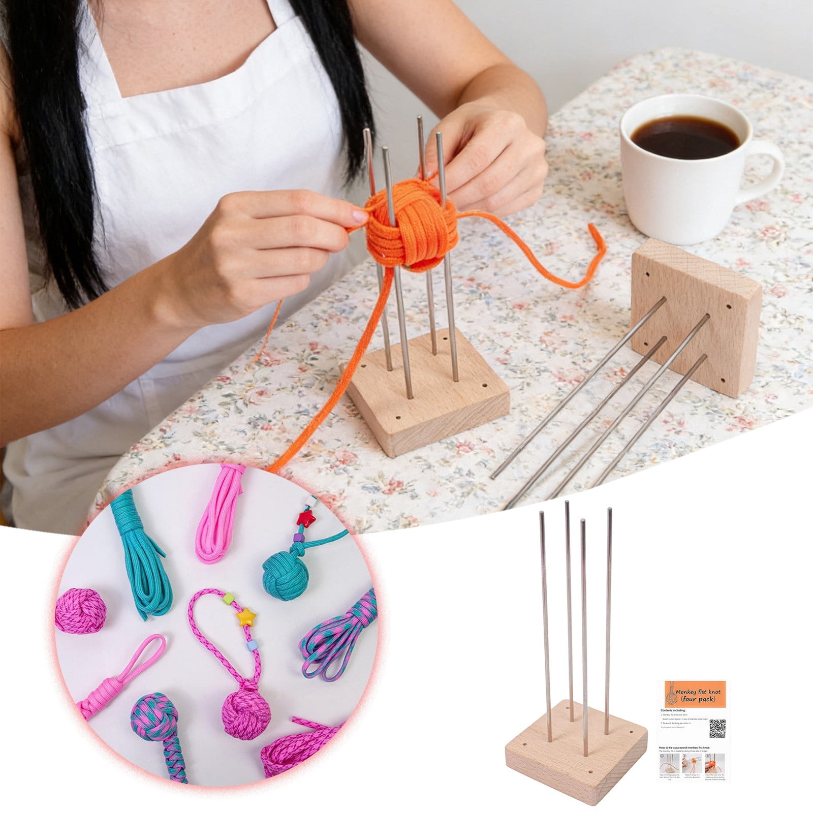 Monkey Fist Paracord Jig Tool, Wooden Base with Stainless Steel
