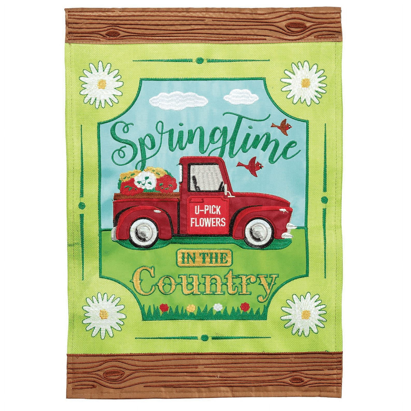 Magnolia Gardens M011296 13 x 18 in. Double Applique Springtime In Country Burlap Garden Flag