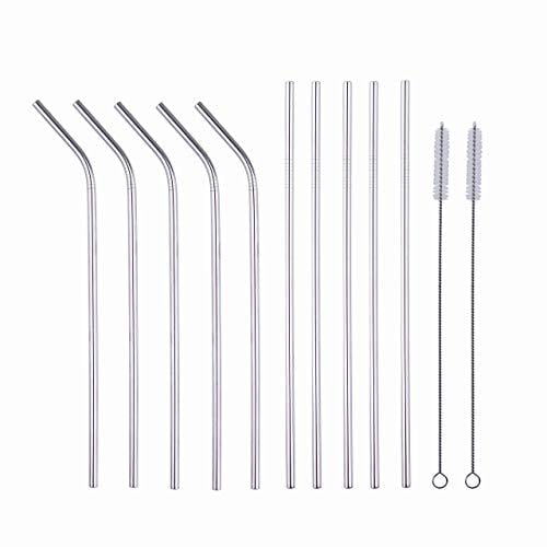 Set of 8 Extra Long 10.5" Metal Straw Reusable Stainless Steel Drinking Straws 