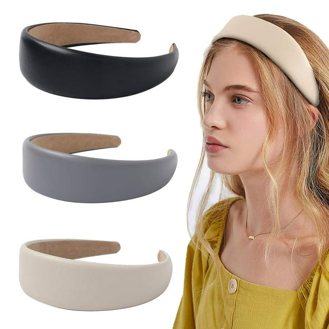Diademas Bandas para el cabello para mujeres - 3 Diademas anchas de cuero Diademas lindas de moda Accesorios para el cabello para niñas y mujeres Diademas hechas de PU suave Ormromra CDWJ257