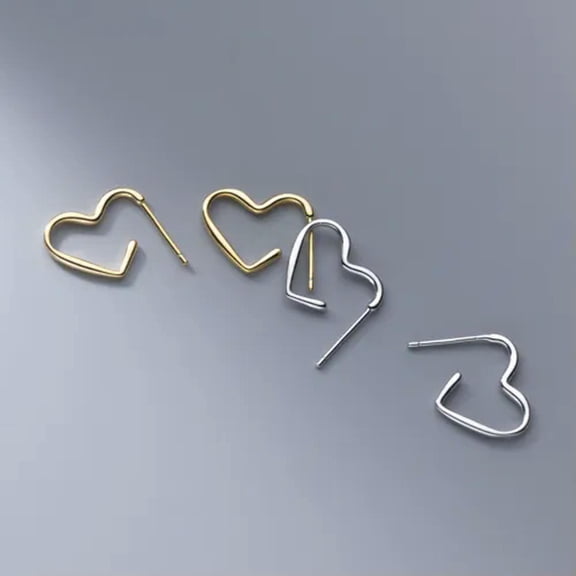 EOEMY 925 Sterling Solid Silver 15*12mm Heart Open Hoop Stud Earrings-Silver