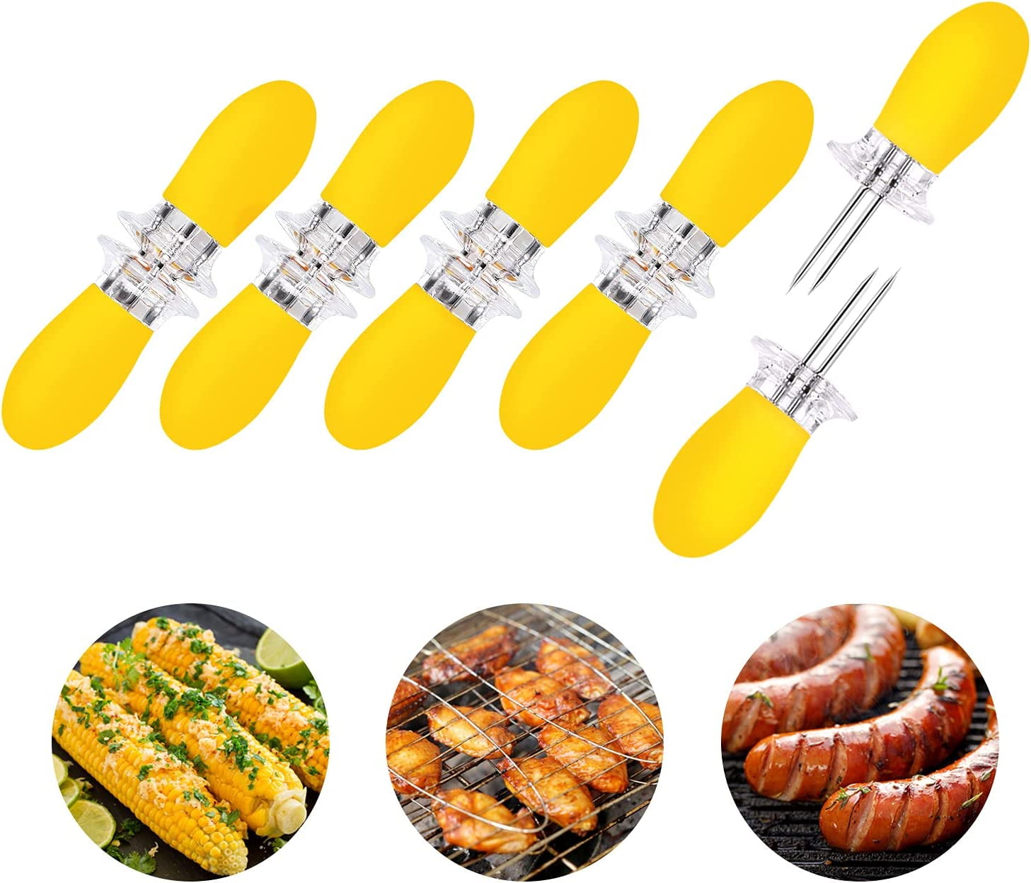 JANYUN 5 Pairs Corn Cob Holders Stainless Steel Fork Skewers for Corn On The Cob BBQ Tools Yellow