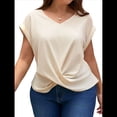 thumbnail image 2 of Blusas de Verano para Mujer, Camisetas con Mangas , Nudo Delantero, Cuello en V, Blusas Drapeadas, Camisetas Casuales Holgadas Albaricoque XL, 2 of 9