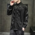 thumbnail image 7 of Men's Silk Jacket Large Size Loose Chinese Stand Collar Jacket Trendy Retro Style Men's - Short Sleeve Black - XL, 7 of 7