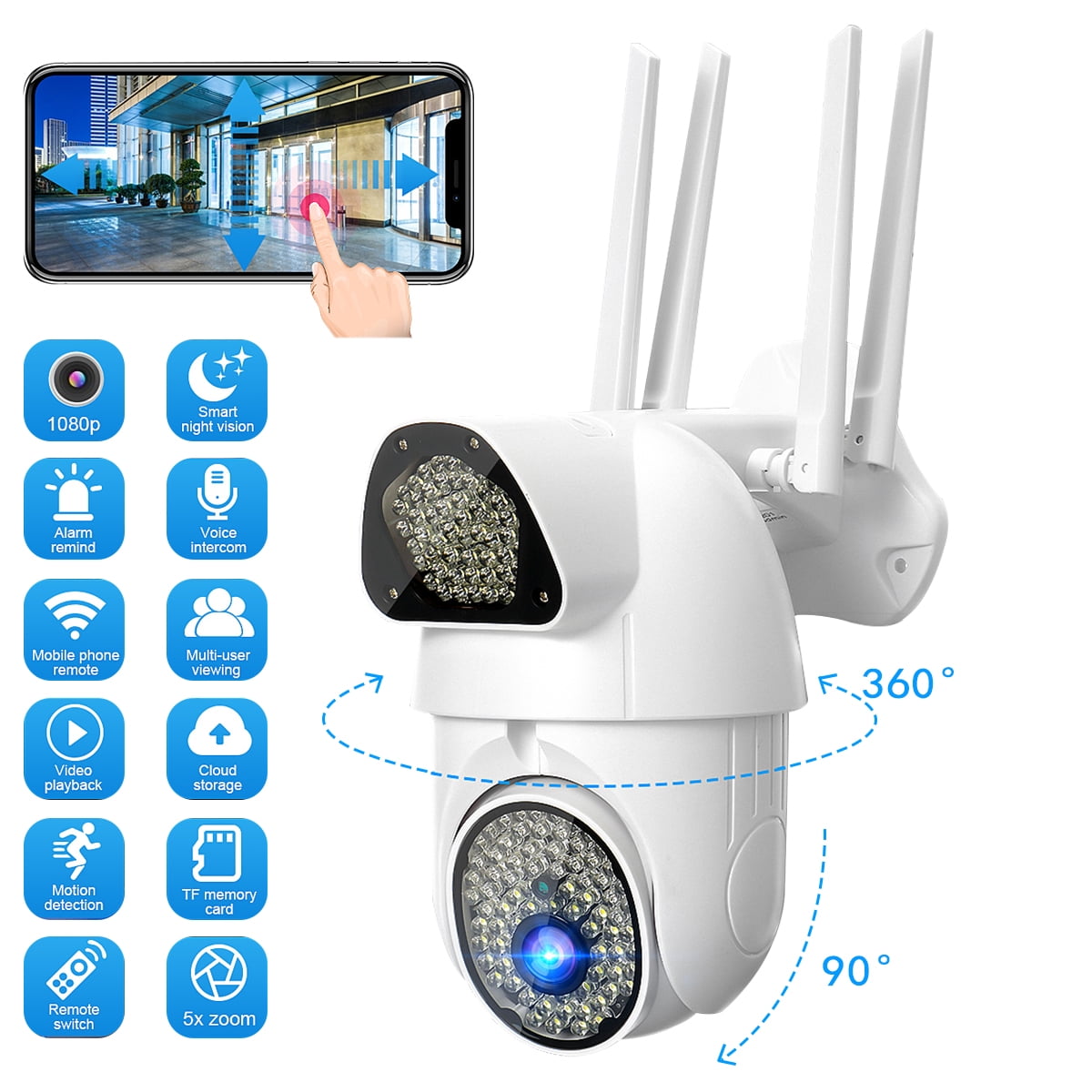1080P Wireless Wifi Security Camera 135Pcs LED Light with PIR Alarm