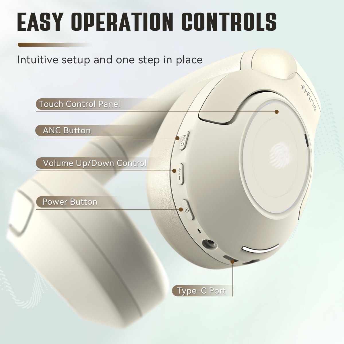 FIFINE X3 Wireless Over-Ear Headphones for iPhone/Mac, Bluetooth Headphones with ANC Noise Cancelling, Transparency Mode, 3.5mm Jack, 65H Playtime, White