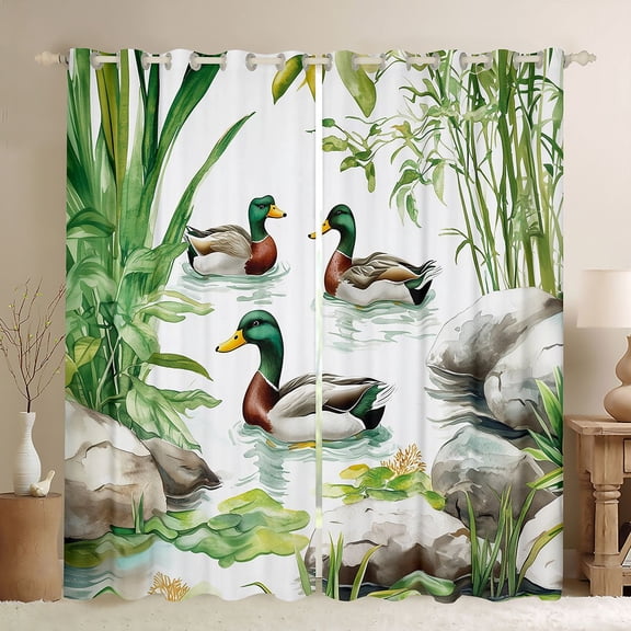 Castle Fairy Mallard Duck Black Out Curtains,River Animal Curtains Pack of 2 (42x63 Each)