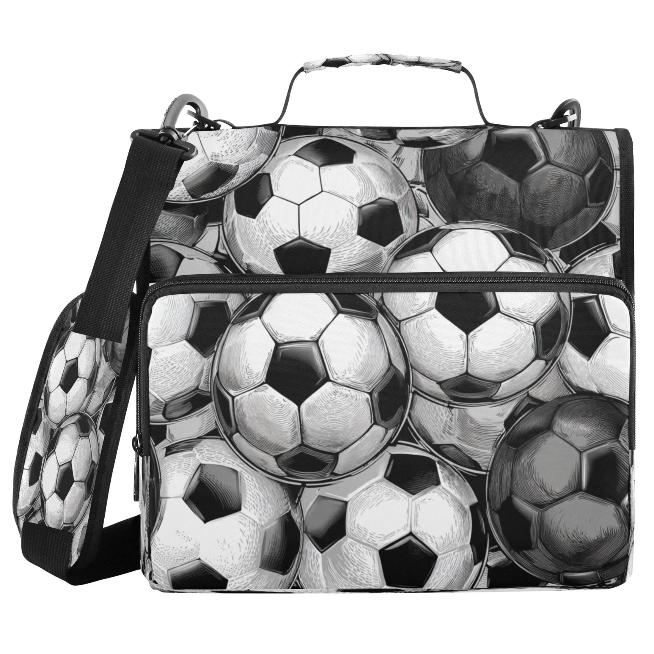 3 Ring Zipper Binder Stationery Organizer for Study Work Home Travel, All-Purpose File Folder Storage Bag for Daily Document Organization Vintage Soccer Ball Collage