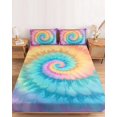 thumbnail image 2 of Cal.King Size Fitted Sheet Set - Colorful Tie Dye 3 Piece Bedding Sets 16" Deep Pocket Fitted Sheet with 2 Pillowcases, Rainbow Ombre Abstract Pattern Art Brushed Microfiber Hotel Luxury Bed Sheets, 2 of 9