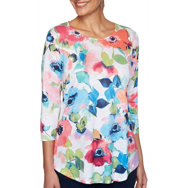 Ruby Rd. Ruby Road Favorites Petite Floral Print Round Neck Top