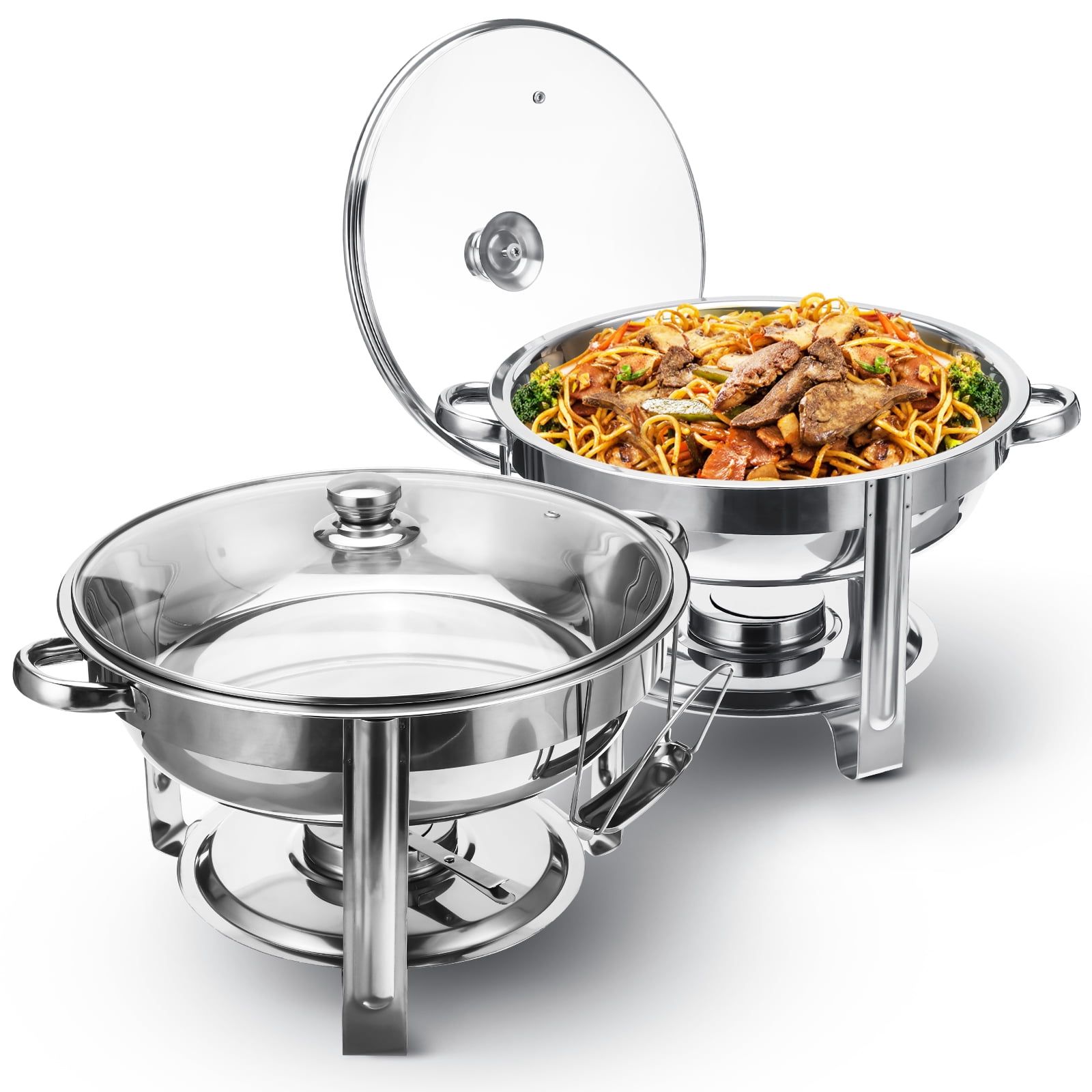 11-Inch Stainless Steel Chafer Round Chafing Dish 3-Quart Thicken Durable Frame with Lid and Alcohol Furnace Holder for Catering Buffet Warmer Tray Kitchen Party Dining Gold 