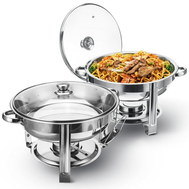 Tooca Chafing Dish 2 Pcak Buffet Set Stainless Steel Glass Lid Round