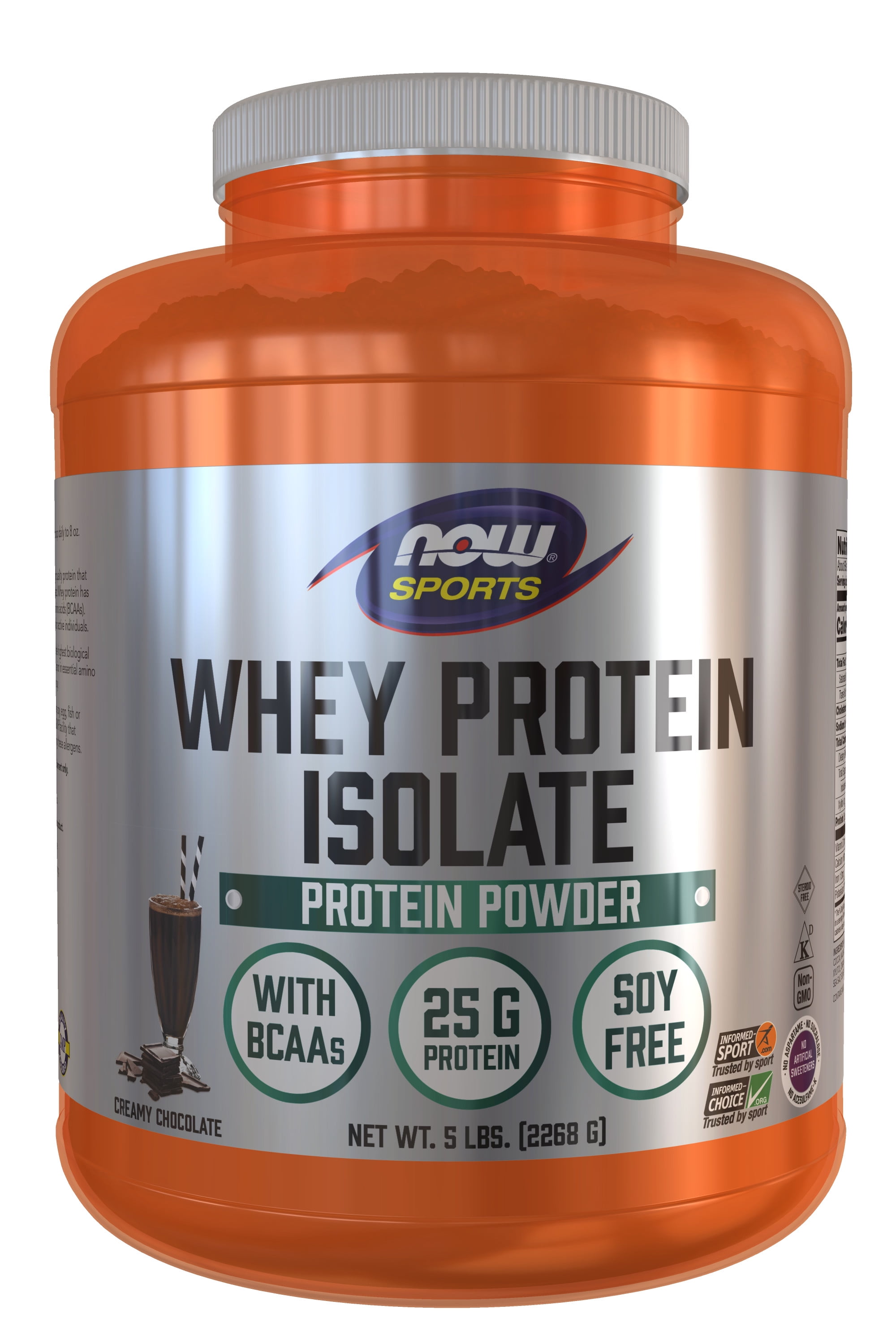 NOW Sports Nutrition, Whey Protein Isolate, 25 G With BCAAs, Creamy Chocolate Powder, 5Pound