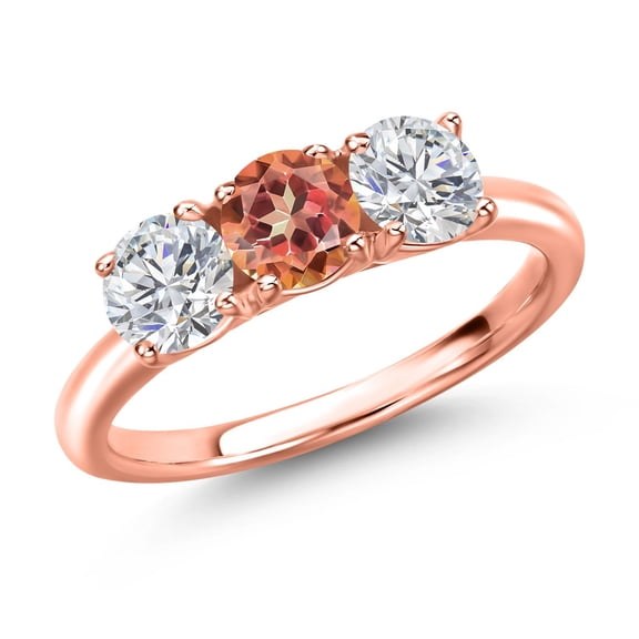 Gem Stone King 18K Rose Gold Plated Silver Ecstasy Mystic Topaz and Lab Grown Diamond Engagement Ring for Women | 2.00 Cttw | Round 5MM | Gemstone November Birthstone | Size 7