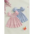 thumbnail image 3 of LMLYSoH Toddler Girls Summer Casual Dress Short Puff Sleeve A-line Plaid Dress for Party, Travel, 3 of 9