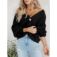 thumbnail image 4 of Women'S Chunky Knit Open Front Sweater Long Sleeve Button Loose Short Cardigan Outerwear Coats Black XXL, 4 of 7