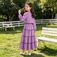 thumbnail image 5 of qelini Girls 2 Piece Set 8-15Years V Neck Long Sleeve Top with Bow and Pleated Skirt Elegant Outfit Solid Color 2 Piece Outfit Everyday Wear, 5 of 8