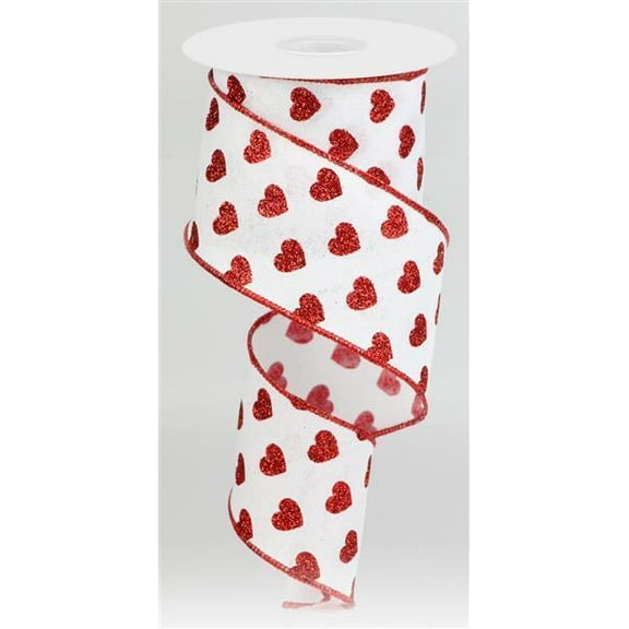 2.5"X10YD SMALL GLITTER HEARTS/ROYAL WHITE/RED RGA173827